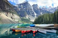 Canoes on Moraine lake, Canada