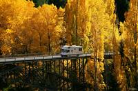Motorhome driving over bridge in Arrowtown, New Zealand