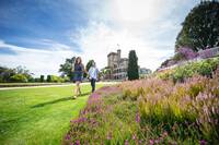 Couple holding hands, walking in gardens of Otago University Campus, Dunedin