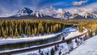 Scenic Morant's Curve in winter, Banff National Park