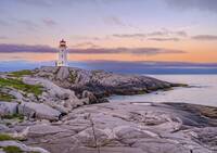Peggy's Cove lighthouse at dusk