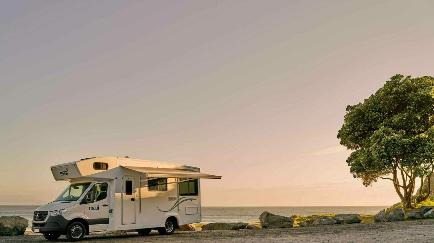 Motorhome exterior side on by beach